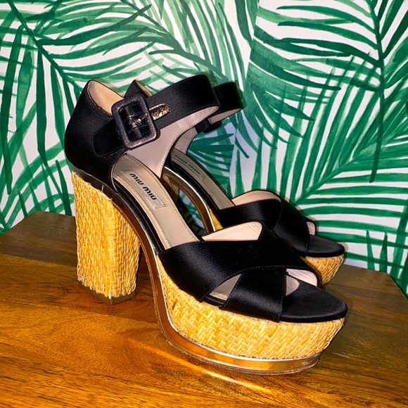 Miu Miu Shoes - MIU MIU Wicker Platform Silk Heels 38.5/8.5 Italy